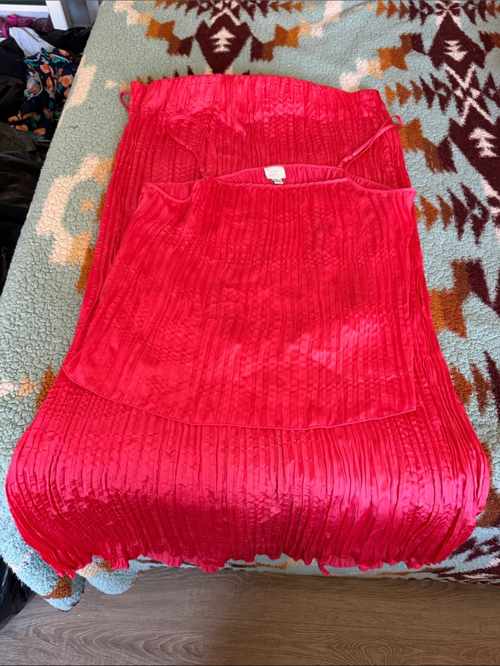 Hot Pink Pleated Satin Camisole & Skirt Set TOP SIZE XL AND SKIRT SIZE XXL